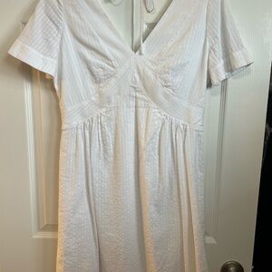 Banana Republic White Cotton V-Neck Dress